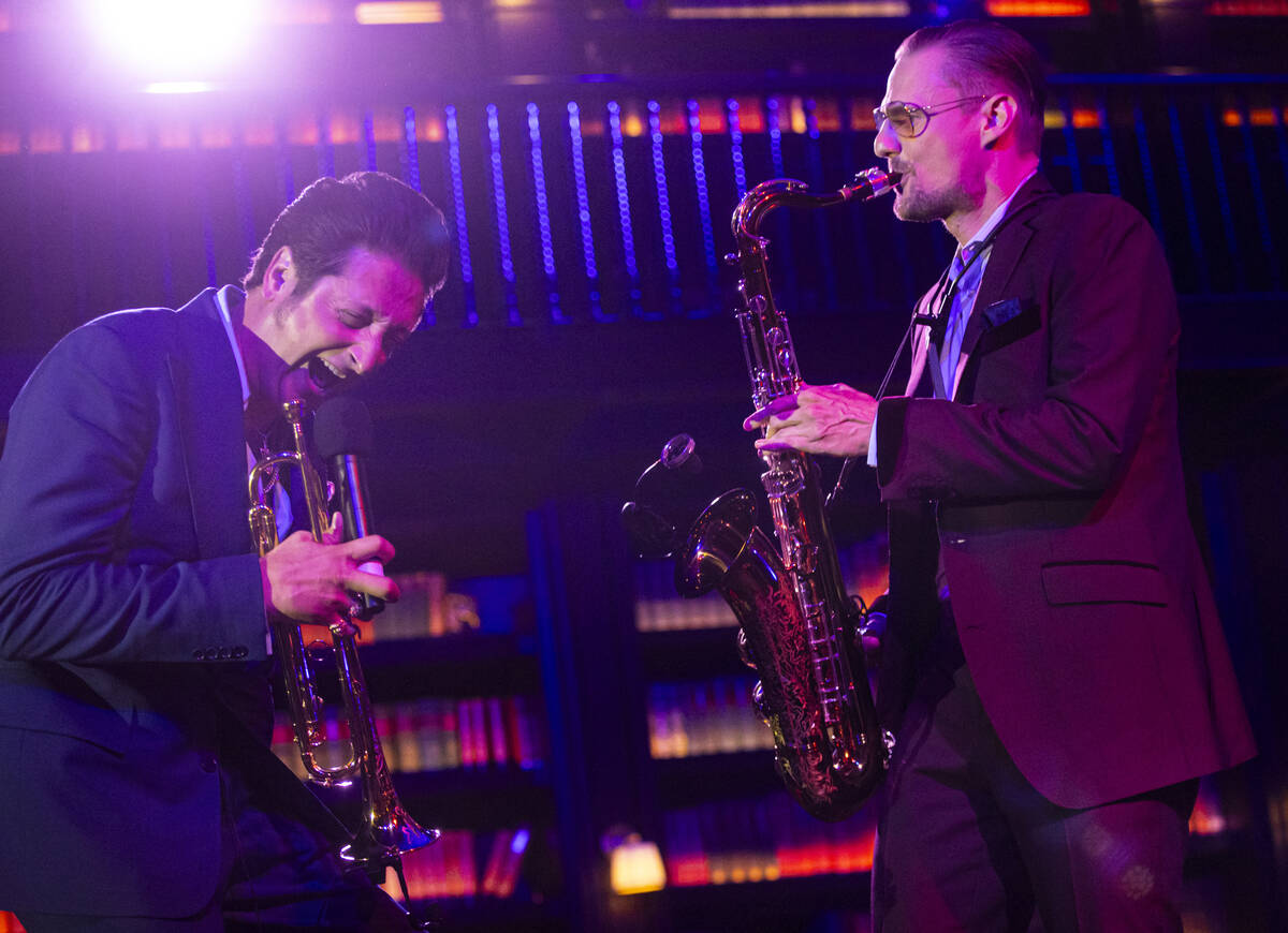 Brian Newman, left, and Steve Kortyka perform in Newman’s “After Dark" show ...