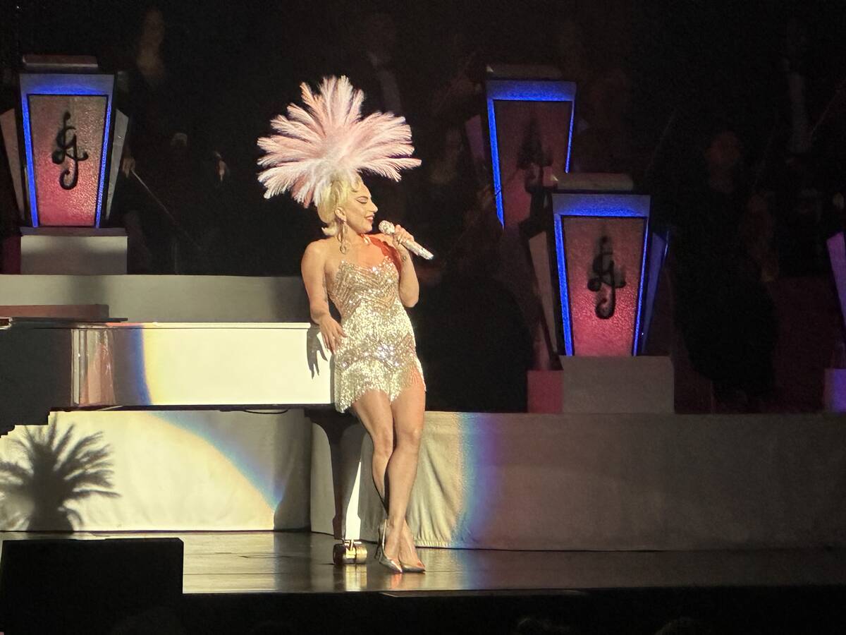 Lady Gaga is shown at the return of "Jazz + Piano" at Dolby Live at Park MGM on Thursday, Aug. ...