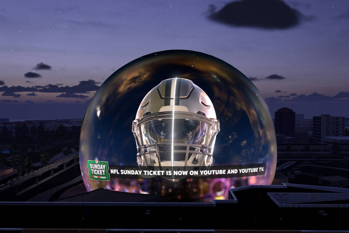 This rendering shows an advertisement for YouTube's NFL Sunday Ticket package on the exosphere ...