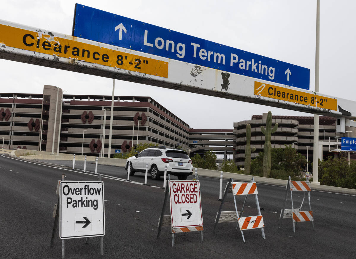 Long term parking lots are full sign is displayed to inform arriving passengers at Harry Reid I ...