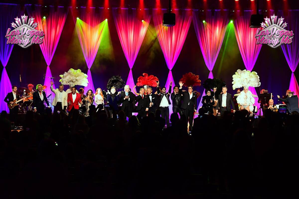 The full lineup is shown at the close of "Las Vegas Will You Marry Me" wedding vow renewal cere ...