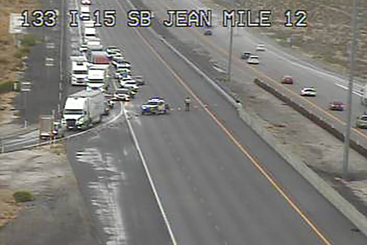 Traffic exits Interstate 15 near Jean on Saturday, Sept. 2, 2023, after flooding closed the fre ...