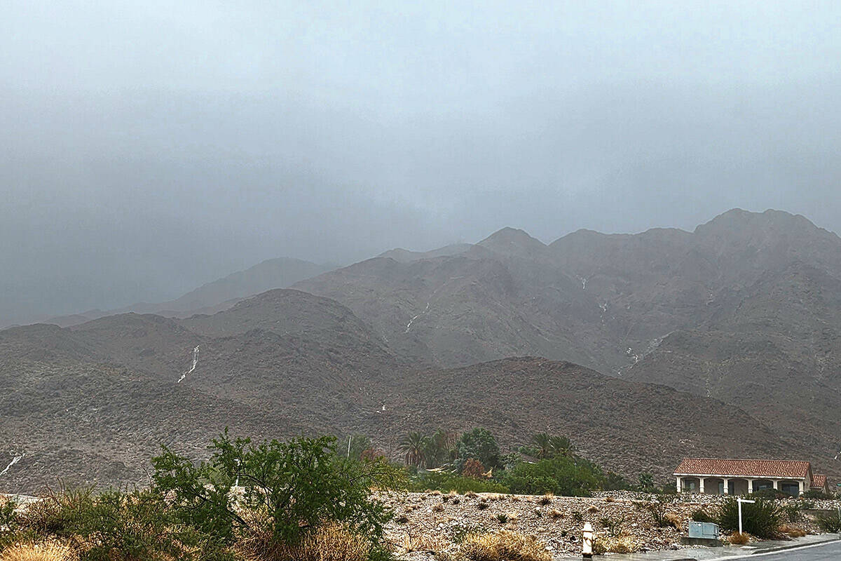 Waterfalls flow down Frenchman Mountain on Friday, Sept. 1, 2023. (Nancy Good)