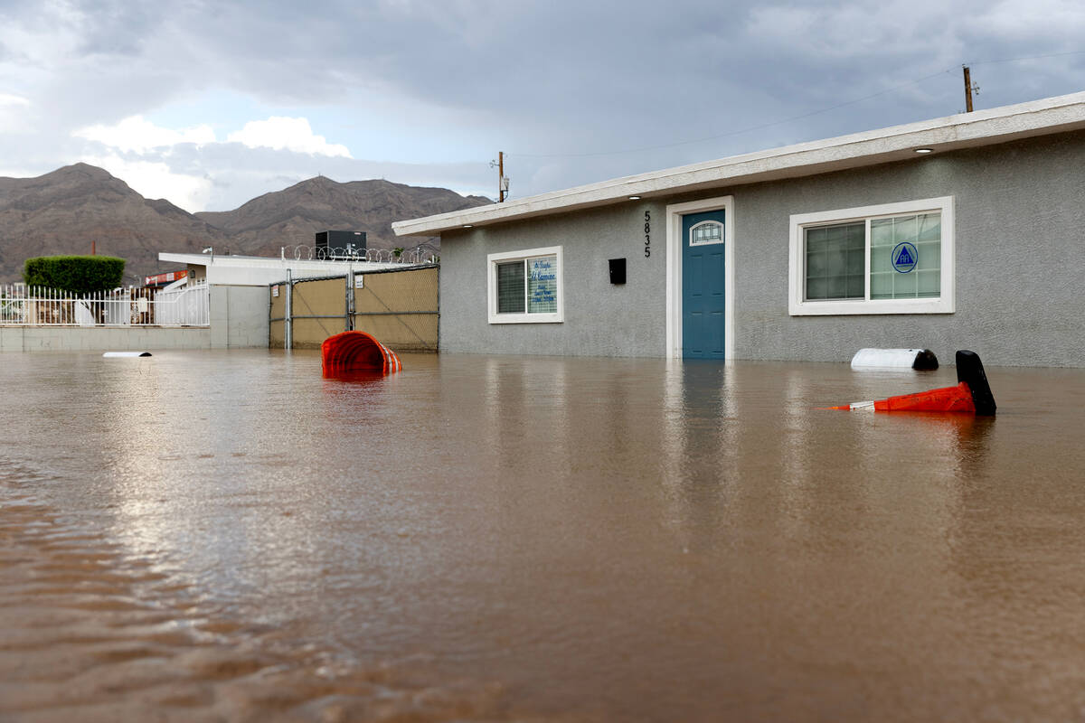 A building is flooded above its door frame on Saturday, Sept. 2, 2023, in Sunrise Manor on the ...