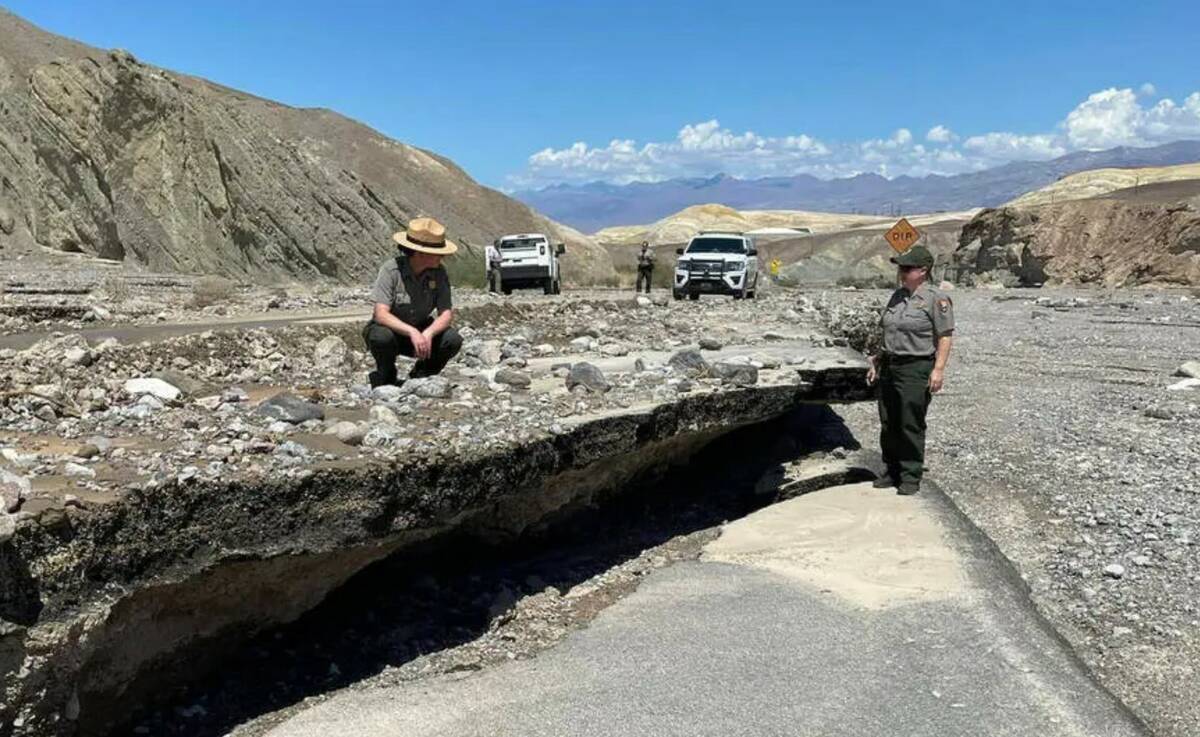 Road damage is seen at Death Valley National Park in California in August 2023. (National Park ...