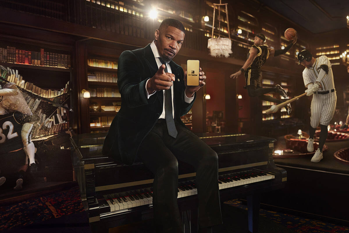 A-list actor Jaime Foxx is shown at NoMad Library at NoMad Hotel in the Bet MGM betting app's " ...