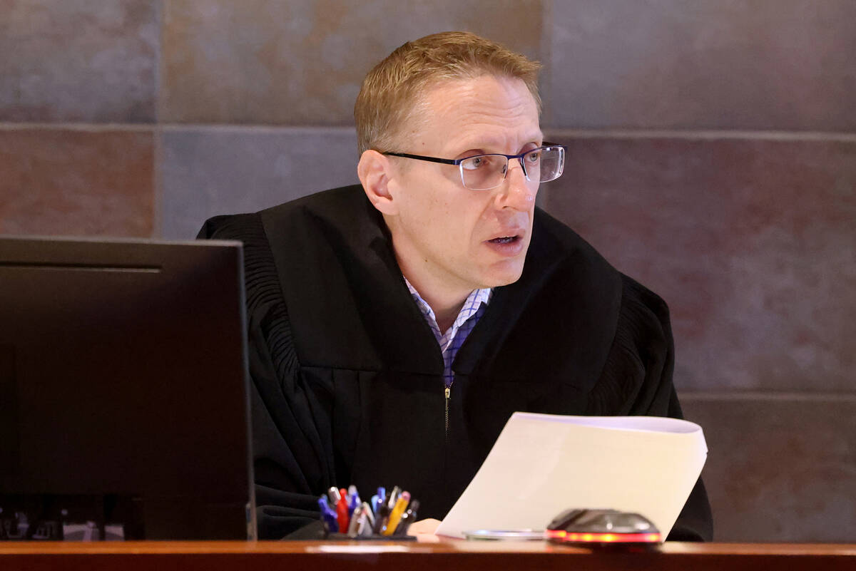 Clark County District Court Judge Joe Hardy Jr. presides during sentencing for Stephen Thomas P ...