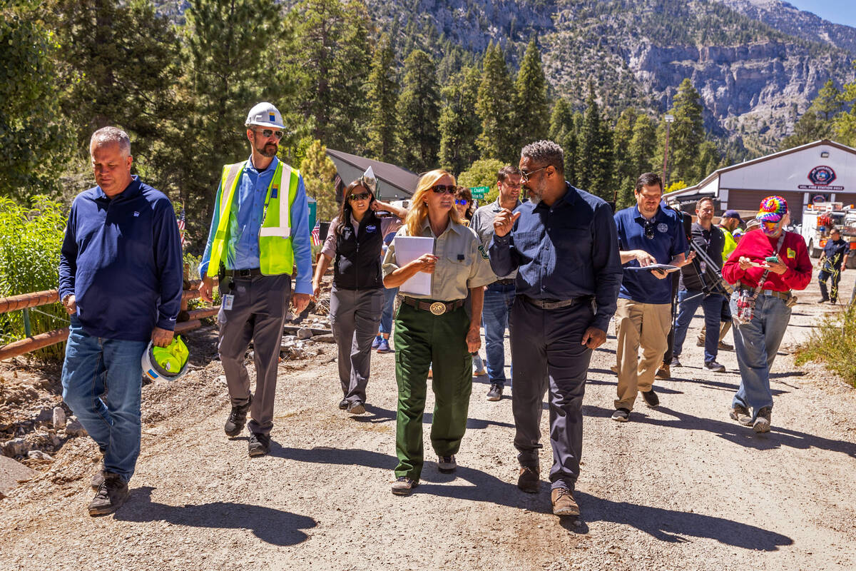 Congressman Steven Horsford, right, talks with forest manager Deb MacNeill during a tour of Old ...