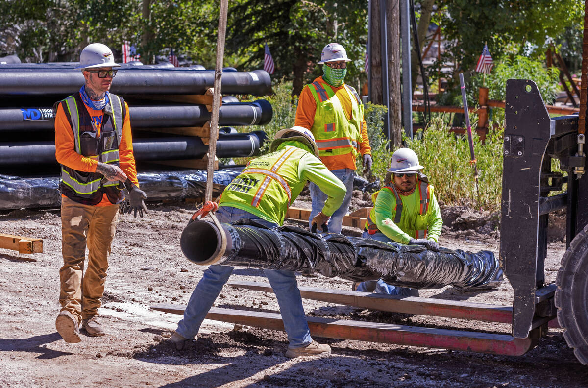 New piping is being loaded onto machinery in Old Town on Mount Charleston on Wednesday, Sept. 6 ...