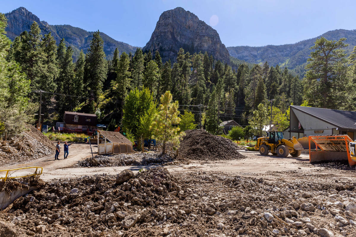 Cleanup continues in Old Town on Mount Charleston on Wednesday, Sept. 6, 2023, in Las Vegas. (L ...