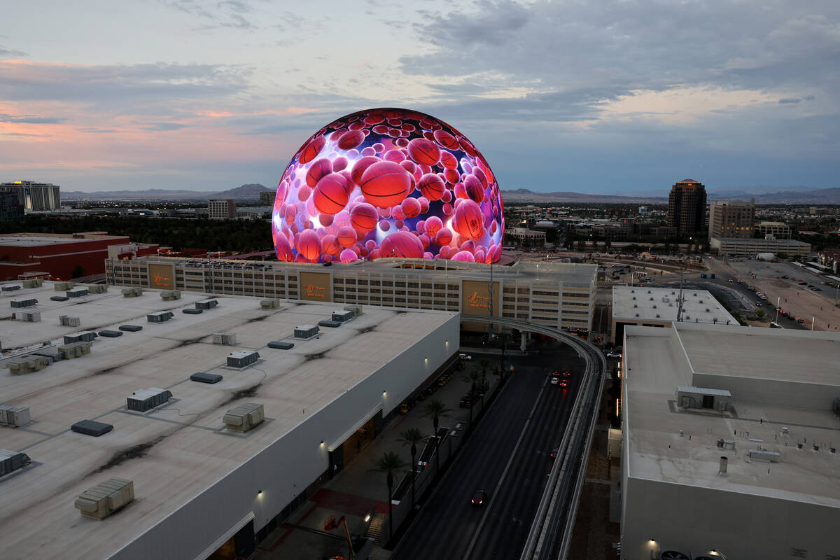 The Sphere is shown off Koval Lane near the Strip in Las Vegas Tuesday, Aug. 15, 2023. (K.M. Ca ...