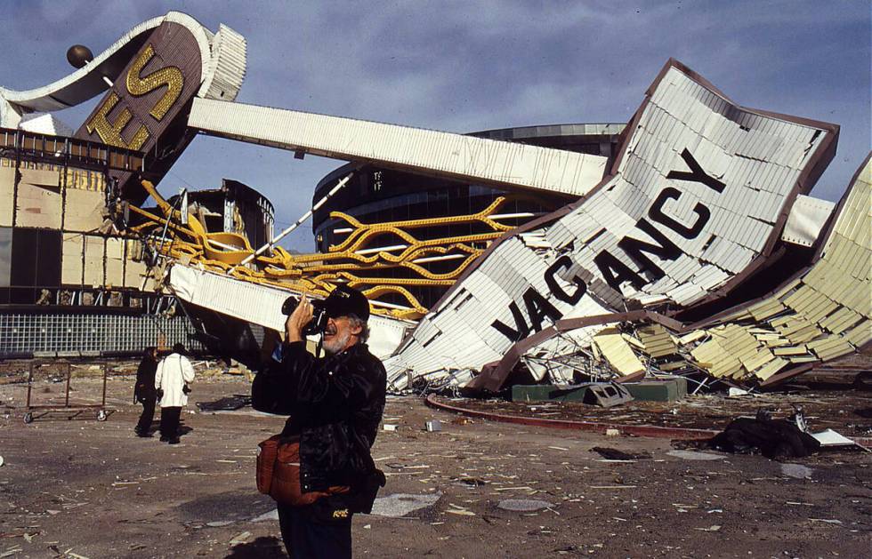 A photographer surveys the damage at the site of the recently imploded Dunes on Oct. 29, 1993. ...