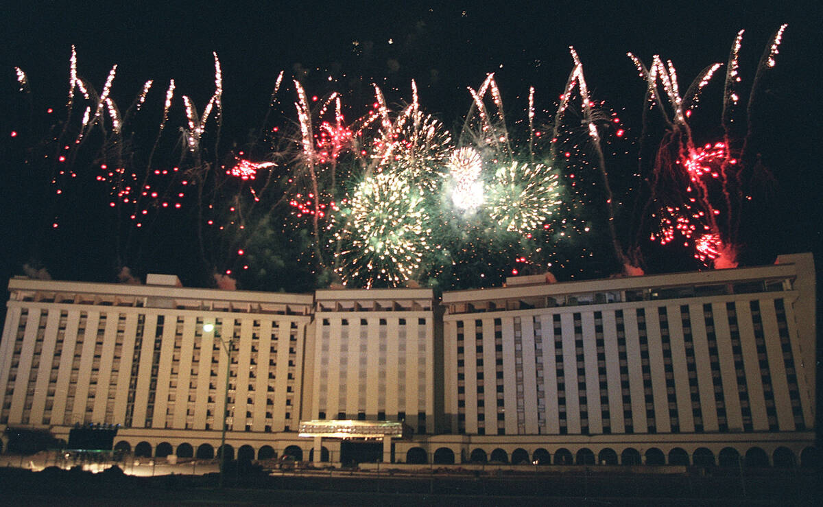 Fireworks explode above the Hacienda on Dec. 31, 1996, prior to being imploded. (Review-Journal ...