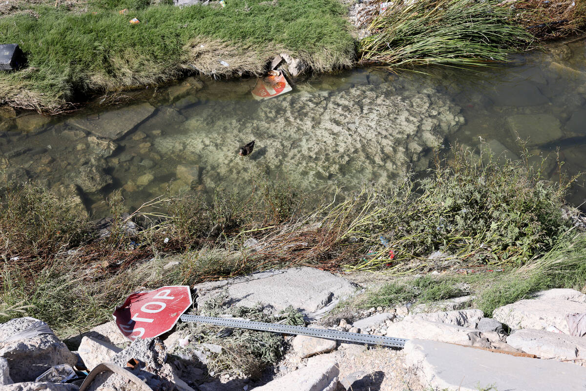 Debris in seen in the Tropicana Wash near University Center Drive east of the Strip in Las Vega ...