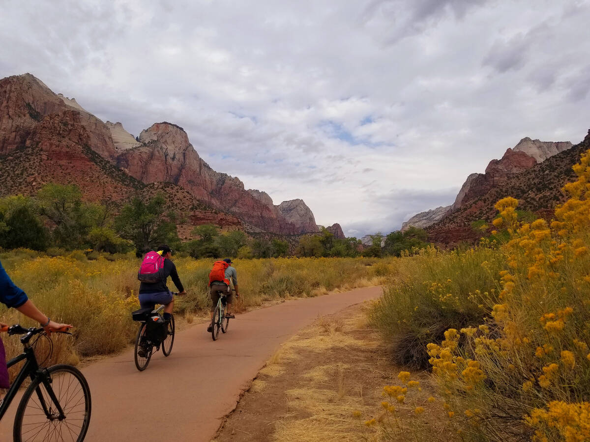 Bicyclists along the Pa'rus Trail in October at Zion National Park. (Natalie Burt/Special to th ...