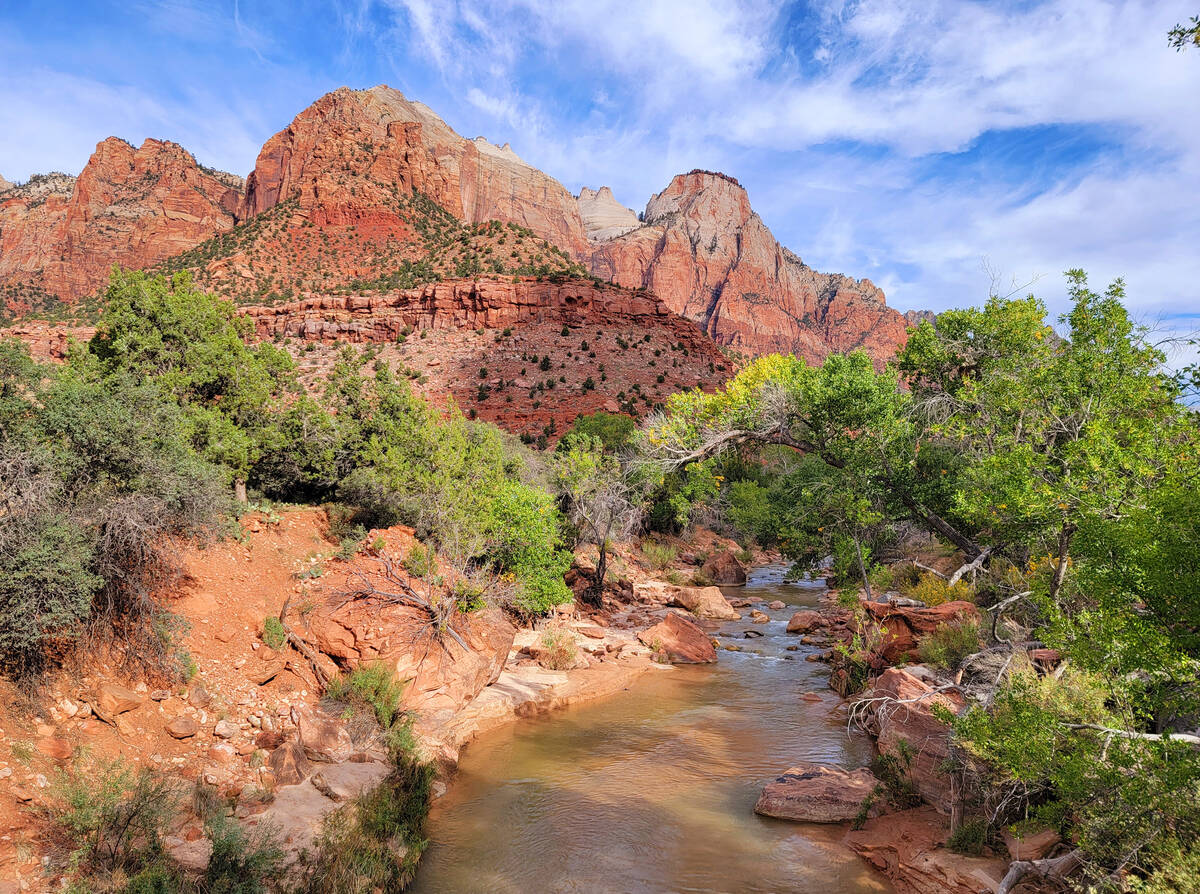 View of the Virgin River looking up canyon at Zion National Park in October 2022. (Natalie Burt ...