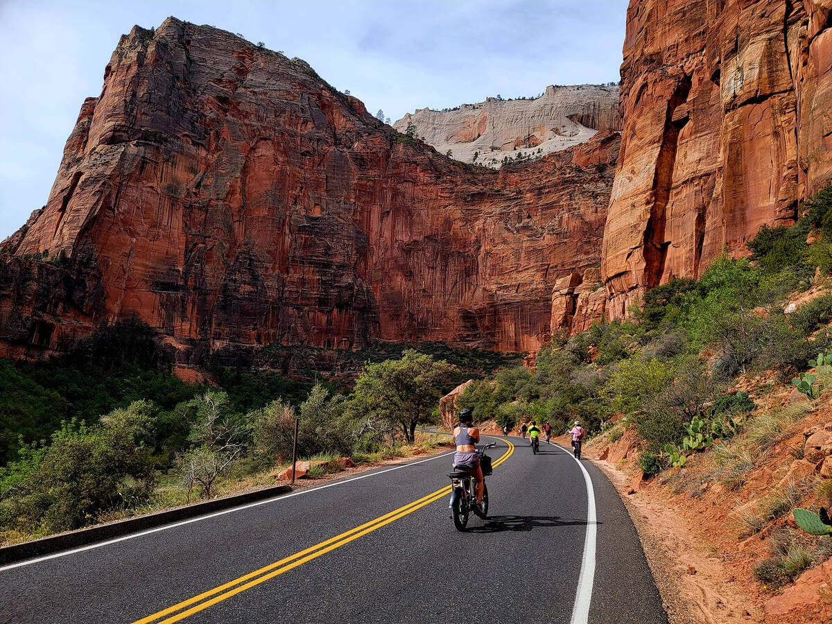Proof of the popularity of bicycling in Zion National Park plays out at the shuttle's final sto ...