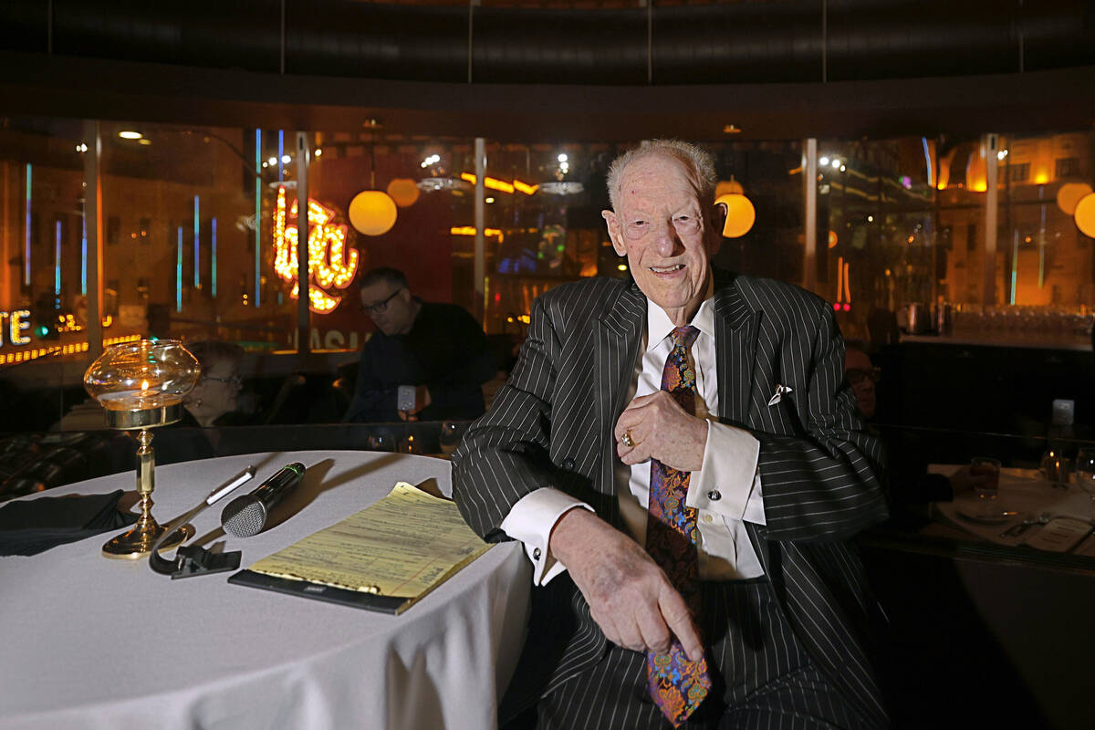 Oscar Goodman poses for a photo before the Oscar's Dinner Series, Wednesday, Feb. 8, 2023, at O ...