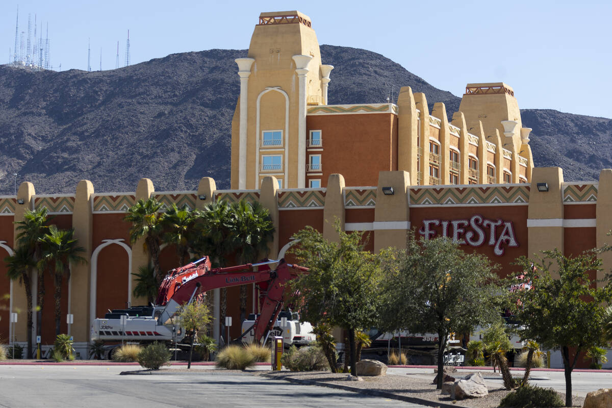Heavy equipment is seen near the front entrance to Fiesta Henderson hotel-casino in Henderson, ...