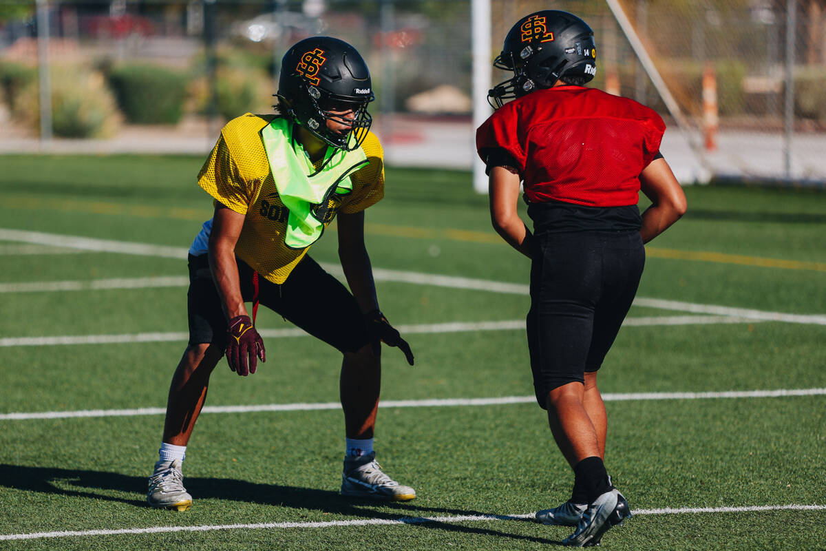 Somerset-Losee running back Kieran Daniel (left) runs a drill with a teammate during practice a ...