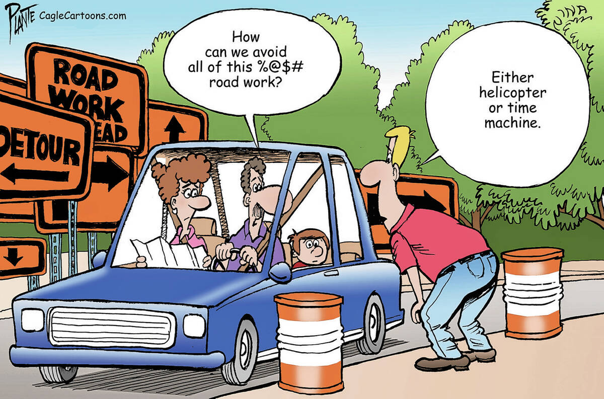 Road work, construction, traveling America, USA, orange barrels, road signs, detours