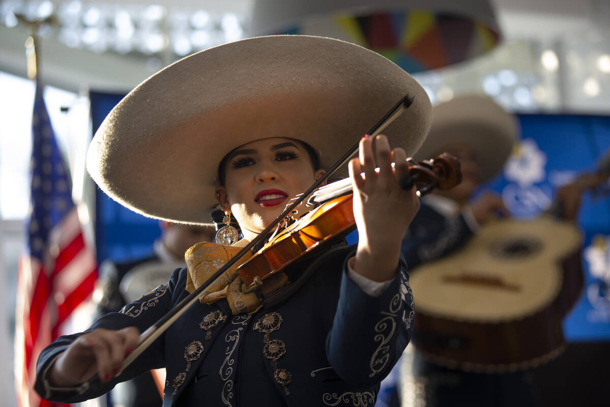 Mariachi Plata violinist Precious Carrasco performs during a Latinx Heritage Month kickoff even ...