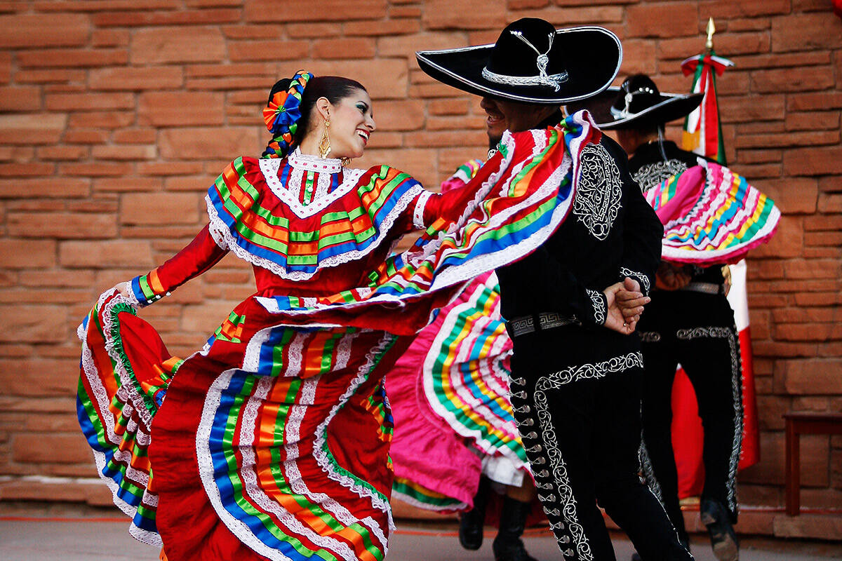 Melissa Manriquez, left, dances a traditional Mexican dance with her partner Ulises Espitia as ...