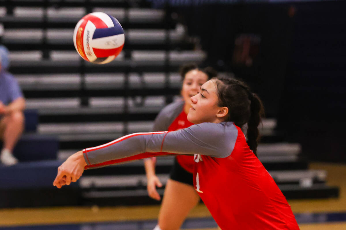 Arbor View’s Tamara Vai Unga (3) goes in to bump the ball during a volleyball game betwe ...