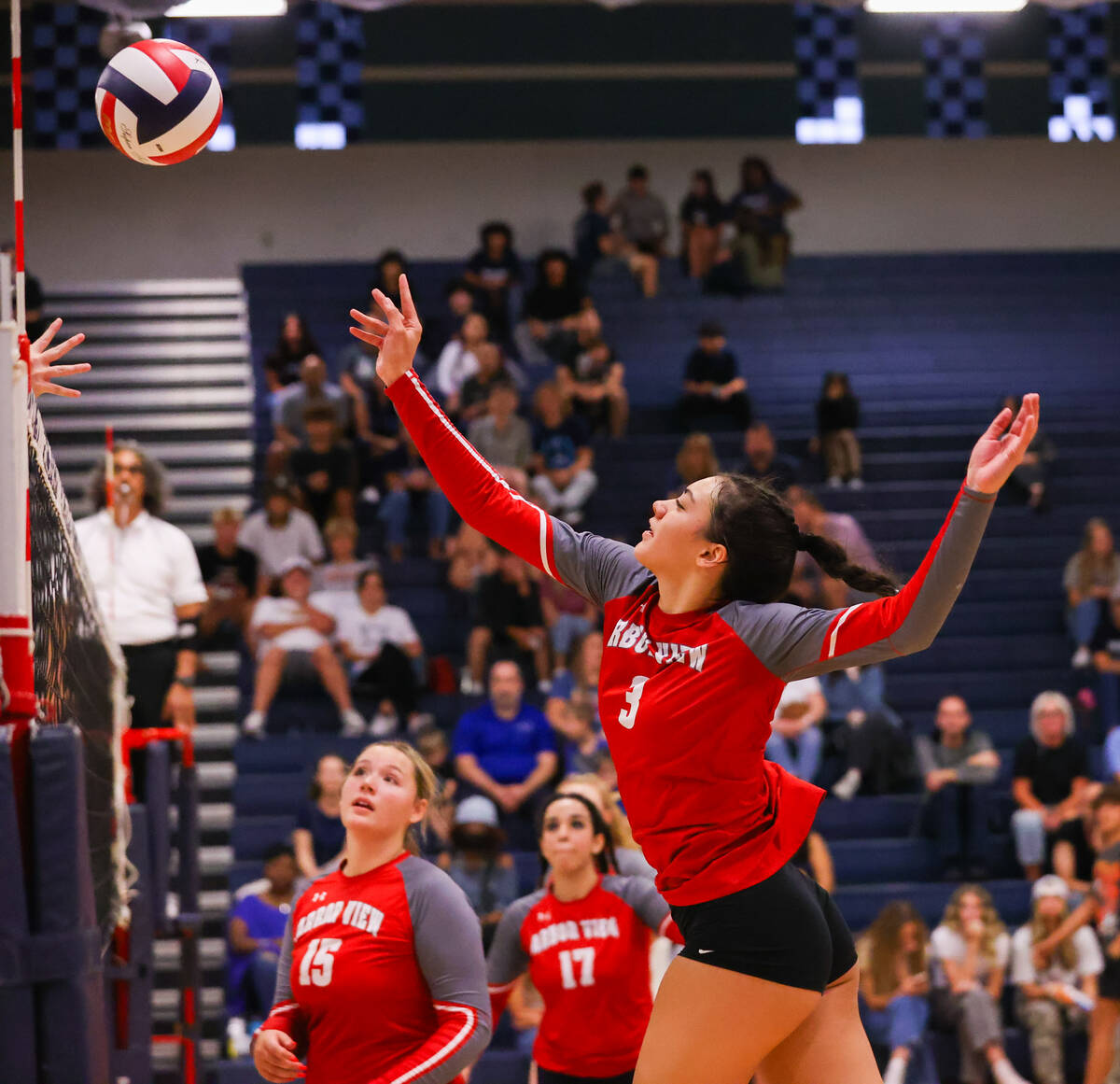 Arbor View’s Tamara Vai Unga (3) goes in for the ball during a volleyball game between C ...