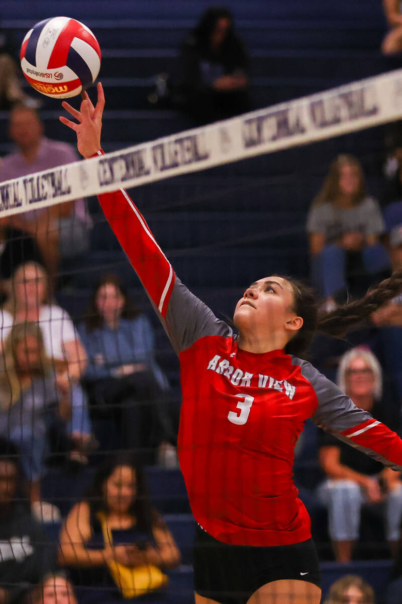 Arbor View’s Tamara Vai Unga (3) goes in for the ball during a volleyball game between C ...