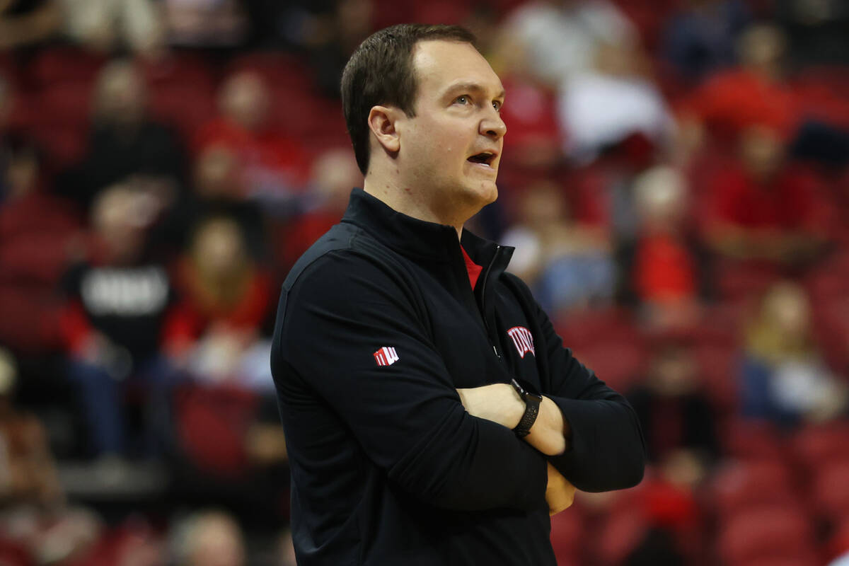 UNLV Rebels head coach Kevin Kruger watches his team during the second half of a men's basketba ...