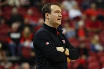 UNLV Rebels head coach Kevin Kruger watches his team during the second half of a men's basketba ...