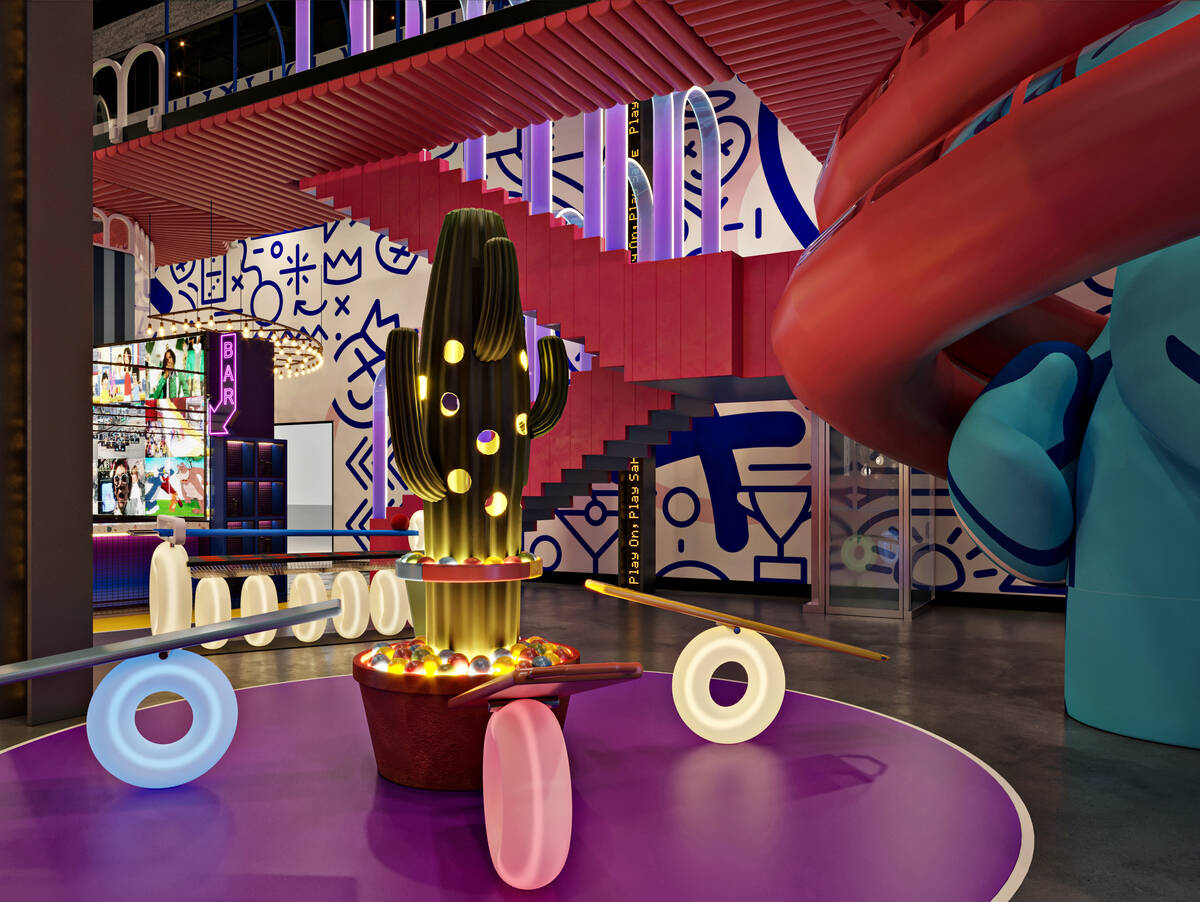 A rendering of Play Playground, a colorful interactive non-gaming venue coming to Luxor early n ...