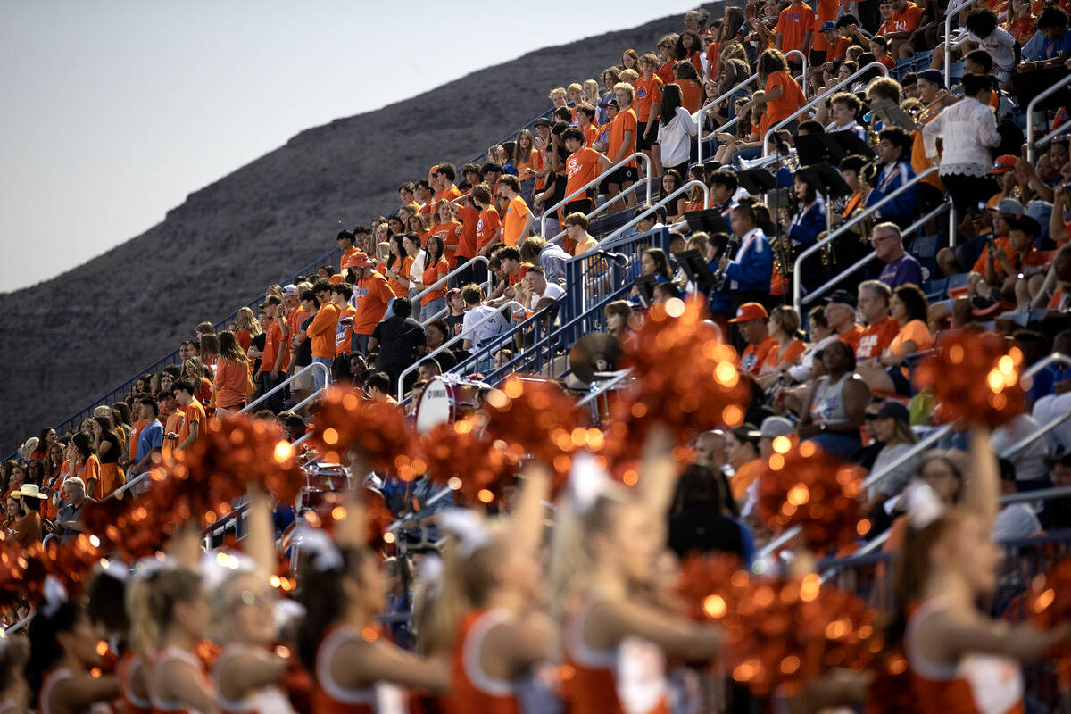 The Bishop Gorman student section is full while their cheerleaders pump up the crowd during a h ...