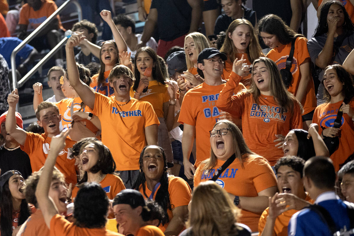 Bishop Gorman students cheer while their team has a deep lead during the first half in a high s ...