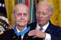 President Joe Biden awards the Medal of Honor to Capt. Larry Taylor, an Army pilot from the Vie ...