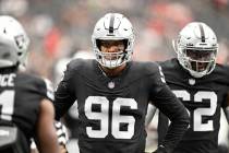 Las Vegas Raiders defensive end Isaac Rochell #96 plays during pre-season NFL football game aga ...