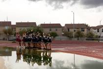 Las Vegas cheerleaders cheer for their team as they score a touchdown during the first half of ...