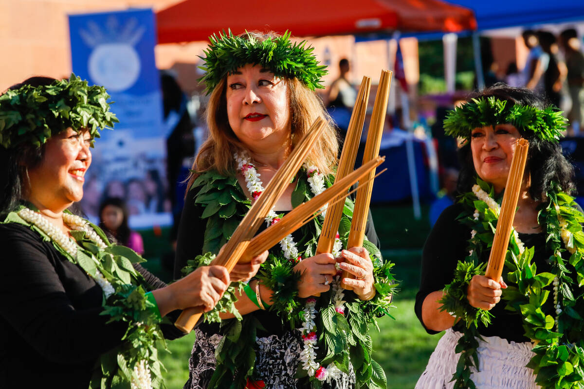 Members of the Hula O’Mahina Cultural Dance Group perform at the Communities United, Rai ...