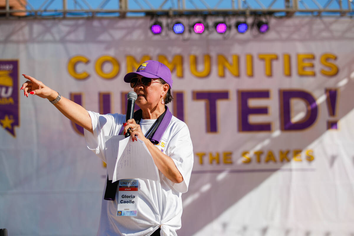 Gloria Caoile, a representative with Service Employees International Union, welcomes everyone t ...