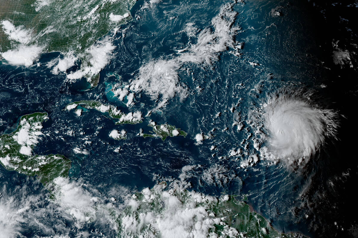 This satellite image provided by the National Oceanographic and Atmospheric Administration show ...