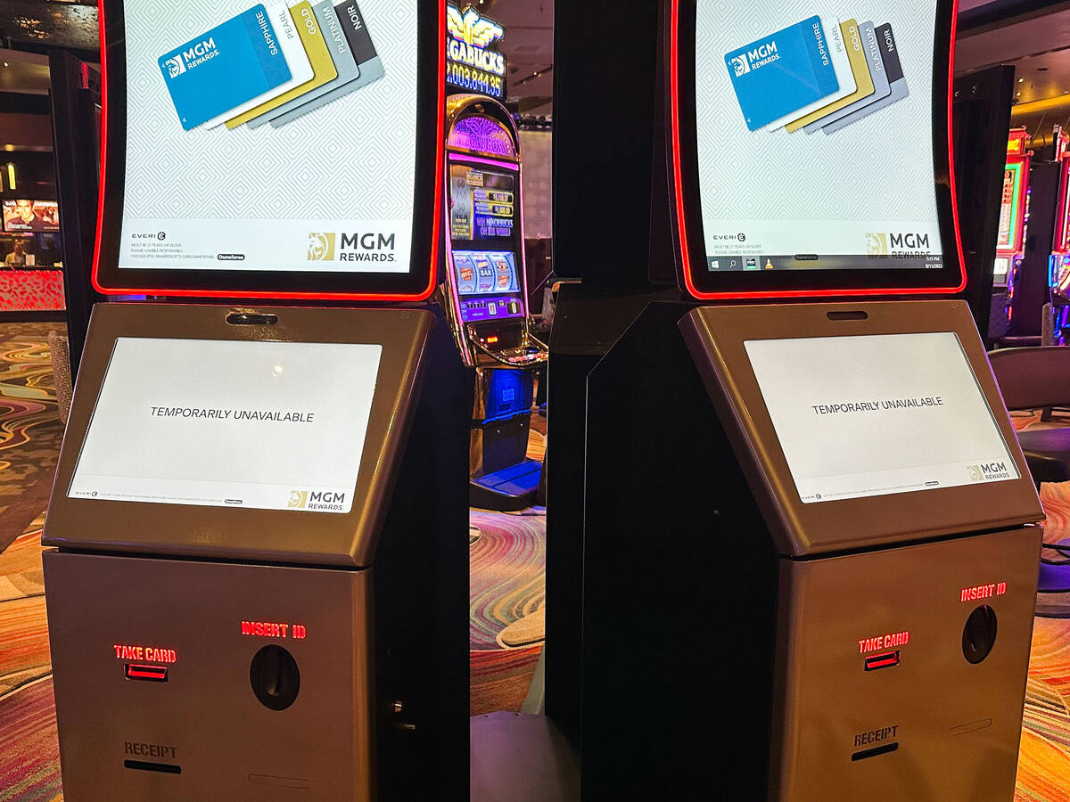 Some slots machines and kiosks remain down at Aria Resort and Casino after MGM Resorts Internat ...