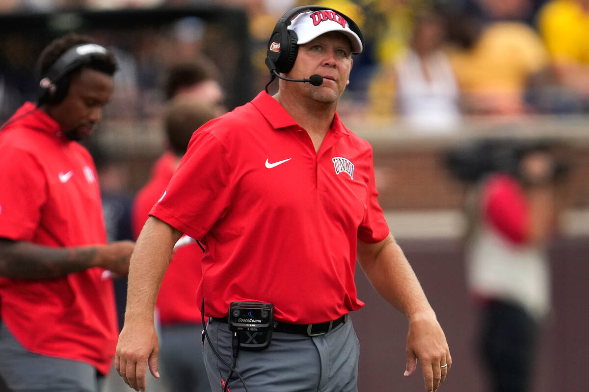 UNLV head coach Barry Odom watches against Michigan in the second half of an NCAA college footb ...