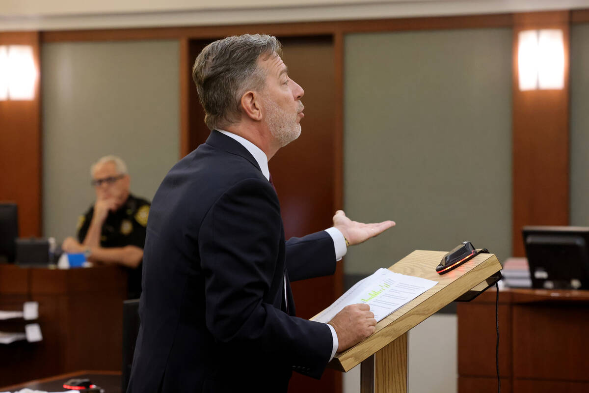 Bradley Schrager, an attorney for Clark County Education Association, argues during a court hea ...