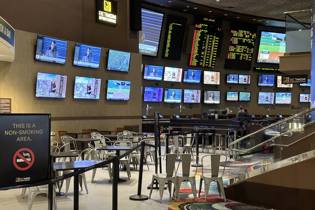 The sportsbook at MGM Grand in Las Vegas is shown on Tuesday, Sept. 12, 2023. MGM Resorts Inter ...