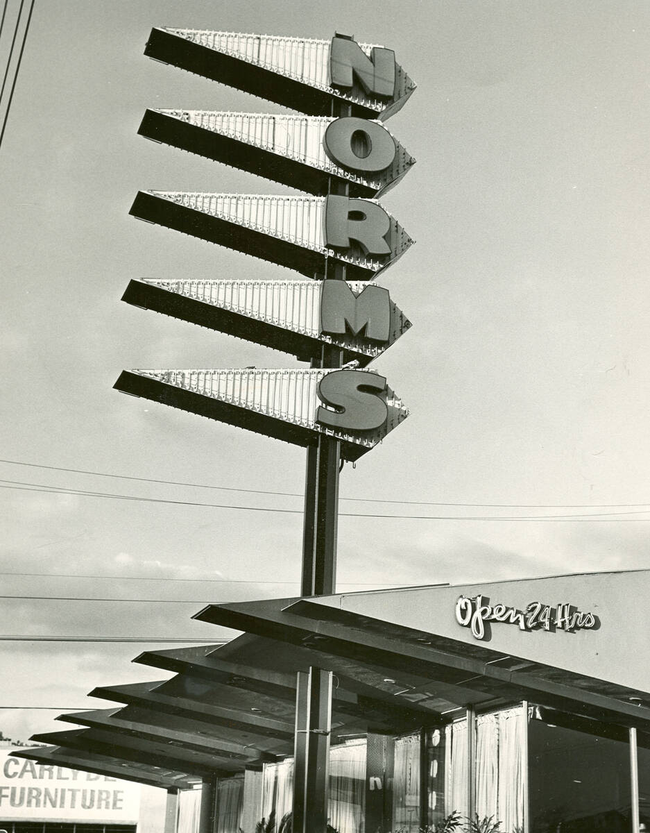 The famous pennant sign, a signature of Norms restaurant, shown here on the La Cienega Boulevar ...