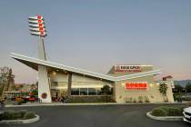 The exterior of the Norms restaurant location in Rialto, Calif., with the brand's famed signatu ...