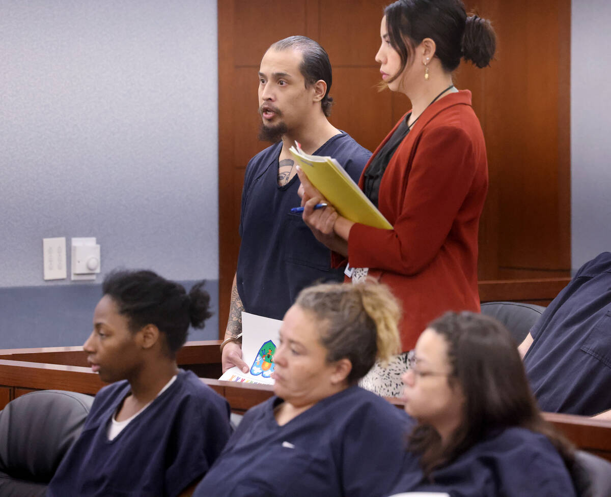 Victor Angel Villanueva appears in court with his public defender Layla Medina for sentencing a ...