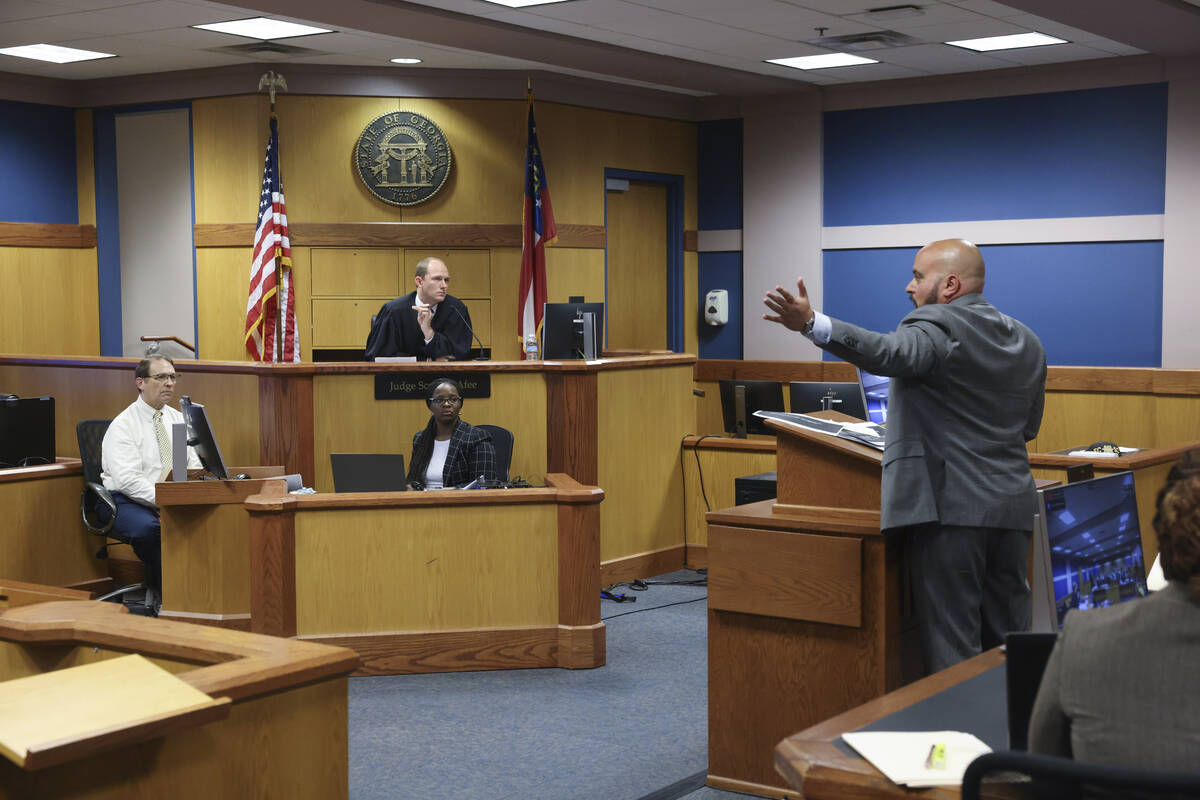 FILE - Attorney Scott Grubman, who is defending Kenneth Chesebro, argues before Fulton County S ...