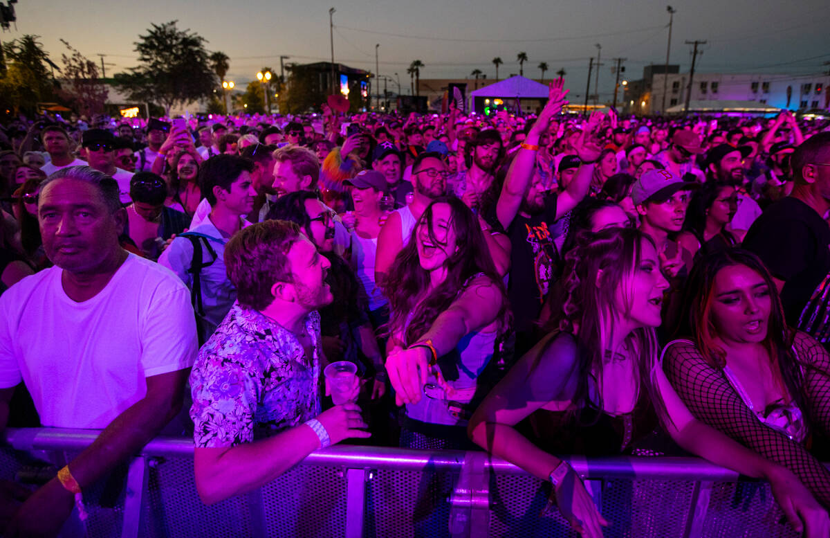 Fans dance as Wet Leg perform during the first day of the Life is Beautiful festival on Friday, ...